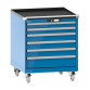 LISTA - Armoire à tiroirs mobile 36x36E (LxPxH) 717x725x890mm 6 tiroirs (2x75/3x100/1x150) 75kg roues en caoutchouc Ø100mm KEY Lock Bleu clair RAL 5012