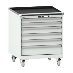 LISTA - Armoire à tiroirs mobile 36x36E (LxPxH) 717x725x890mm 6 tiroirs (2x75/3x100/1x150) 75kg roues en caoutchouc Ø100mm KEY Lock Gris clair RAL 7035