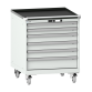LISTA - Armoire à tiroirs mobile 36x36E (LxPxH) 717x725x890mm 6 tiroirs (2x75/3x100/1x150) 75kg roues en caoutchouc Ø100mm KEY Lock Gris clair RAL 7035
