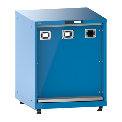 LISTA - Armoire d’alimentation 36x36E (LxPxH) 717x725x895-940mm 3 x accès pour flexibles/1 x bac de rétention avec kit de pieds de mise à niveau pour caches (4 x pieds, 45-90mm) et set de montage Bleu clair RAL 5012