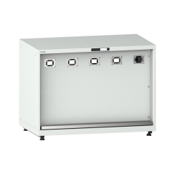 LISTA - Armoire d’alimentation 64x36E (LxPxH) 1193x725x895-940mm 5 x accès pour flexibles/1 x bac de rétention avec kit de pieds de mise à niveau pour caches (4 x pieds, 45-90mm) et set de montage Gris clair RAL 7035