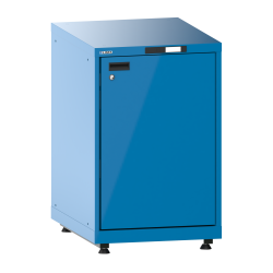 LISTA - Armoire à portes battantes 27x36E (LxPxH) 564x725x895-940mm à droite, 1 rayon extensible avec kit de pieds de mise à niveau pour caches (4 x pieds, 45-90mm) Bleu clair RAL 5012