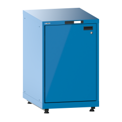 LISTA - Armoire à portes battantes 27x36E (LxPxH) 564x725x895-940mm à gauche, 1 rayon extensible avec kit de pieds de mise à niveau pour caches (4 x pieds, 45-90mm) Bleu clair RAL 5012