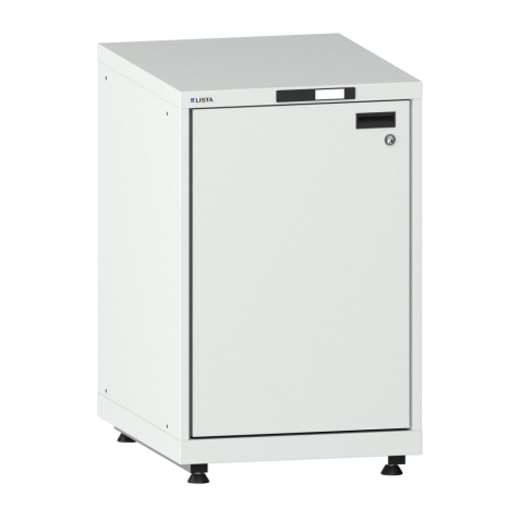 LISTA - Armoire à portes battantes 27x36E (LxPxH) 564x725x895-940mm à gauche, 1 rayon extensible avec kit de pieds de mise à niveau pour caches (4 x pieds, 45-90mm) Gris clair RAL 7035