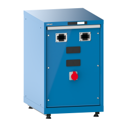 LISTA - Armoire d’alimentation Compact 27x36E (LxPxH) 564x725x895-940mm 2 x accès pour flexibles/2 x plaque d'obturation/1 x prise 400V avec kit de pieds de mise à niveau pour caches (4 x pieds, 45-90mm) et set de montage Bleu clair RAL 5012