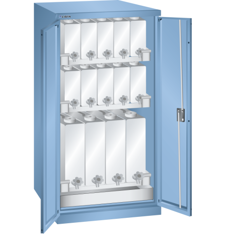 LISTA - Armoire à liquides (LxPxH) 717x753x1450mm 10 bidon 10l, 4 bidon 25l KEY Lock Bleu clair RAL 5012