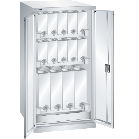 LISTA - Armoire à liquides (LxPxH) 717x753x1450mm 10 bidon 10l, 4 bidon 25l KEY Lock Gris clair RAL 7035