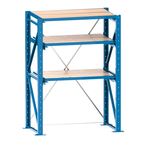 LISTA - Rayonnage extensible à charges lourdes unité de base (LxPxH) 1290x860x2000mm 1 cadre fixe, 2 cadres extensibles (1000kg) Bleu clair RAL 5012
