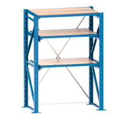 Rayonnage extensible à charges lourdes - 1 étagère fixe, 2 étagères extensibles