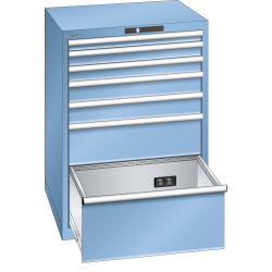 LISTA - Armoire à tiroirs 36x36E (LxPxH) 717x725x1000mm 7 tiroirs (1x50/2x75/2x100/1x200/1x300) 75kg Type F 4x230V KEY Lock Bleu clair RAL 5012