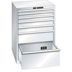 LISTA - Armoire à tiroirs 36x36E (LxPxH) 717x725x1000mm 7 tiroirs (1x50/2x75/2x100/1x200/1x300) 75kg Type F 4x230V KEY Lock Gris clair RAL 7035