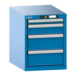 LISTA - Armoire à tiroirs 18x27E (LxPxH) 411x572x533mm 4 tiroirs (1x50/1x100/2x150) 75kg KEY Lock Bleu clair RAL 5012