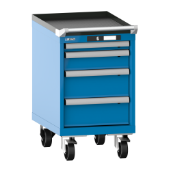 LISTA - Armoire à tiroirs mobile 18x27E (LxPxH) 411x572x723mm 4 tiroirs (1x50/1x100/2x150) 75kg roues en nylon  Ø100mm KEY Lock Bleu clair RAL 5012