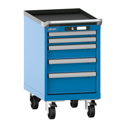LISTA - Armoire à tiroirs mobile 18x27E (LxPxH) 411x572x723mm 5 tiroirs (2x50/2x100/1x150) 75kg roues en nylon  Ø100mm KEY Lock Bleu clair RAL 5012
