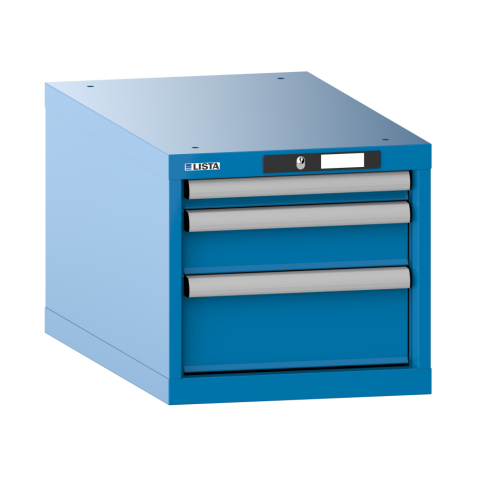 LISTA - Armoire à tiroirs 18x36E (LxPxH) 411x725x383mm 3 tiroirs (1x50/1x100/1x150) 75kg KEY Lock Bleu clair RAL 5012