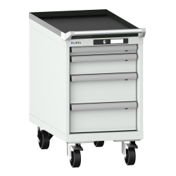LISTA - Armoire à tiroirs mobile 18x36E (LxPxH) 411x725x723mm 4 tiroirs (1x50/1x100/2x150) 75kg roues en nylon  Ø100mm KEY Lock Gris clair RAL 7035