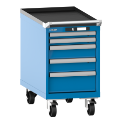LISTA - Armoire à tiroirs mobile 18x36E (LxPxH) 411x725x723mm 5 tiroirs (2x50/2x100/1x150) 75kg roues en nylon  Ø100mm KEY Lock Bleu clair RAL 5012