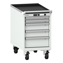 LISTA - Armoire à tiroirs mobile 18x36E (LxPxH) 411x725x723mm 5 tiroirs (2x50/2x100/1x150) 75kg roues en nylon  Ø100mm KEY Lock Gris clair RAL 7035