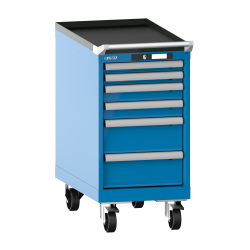 LISTA - Armoire à tiroirs mobile 18x36E (LxPxH) 411x725x840mm 6 tiroirs (2x50/2x75/2x150) 75kg roues en nylon  Ø100mm KEY Lock Bleu clair RAL 5012