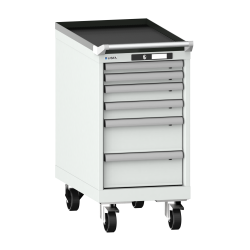 LISTA - Armoire à tiroirs mobile 18x36E (LxPxH) 411x725x840mm 6 tiroirs (2x50/2x75/2x150) 75kg roues en nylon  Ø100mm KEY Lock Gris clair RAL 7035