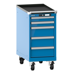 LISTA - Armoire à tiroirs mobile 18x36E (LxPxH) 411x725x890mm 5 tiroirs (2x75/3x150) 75kg roues en nylon  Ø100mm KEY Lock Bleu clair RAL 5012