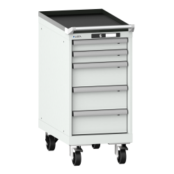 LISTA - Armoire à tiroirs mobile 18x36E (LxPxH) 411x725x890mm 5 tiroirs (2x75/3x150) 75kg roues en nylon  Ø100mm KEY Lock Gris clair RAL 7035