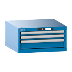 LISTA - Armoire à tiroirs 27x27E (LxPxH) 564x572x283mm 3 tiroirs (2x50/1x100) 75kg KEY Lock Bleu clair RAL 5012