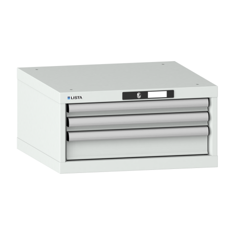 LISTA - Armoire à tiroirs 27x27E (LxPxH) 564x572x283mm 3 tiroirs (2x50/1x100) 75kg KEY Lock Gris clair RAL 7035