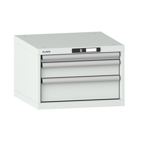 LISTA - Armoire à tiroirs 27x27E (LxPxH) 564x572x383mm 3 tiroirs (1x50/1x100/1x150) 75kg KEY Lock Gris clair RAL 7035