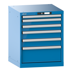 LISTA - Armoire à tiroirs 27x27E (LxPxH) 564x572x700mm 6 tiroirs (1x50/2x75/2x100/1x200) 75kg KEY Lock Bleu clair RAL 5012