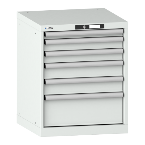 LISTA - Armoire à tiroirs 27x27E (LxPxH) 564x572x700mm 6 tiroirs (1x50/2x75/2x100/1x200) 75kg KEY Lock Gris clair RAL 7035