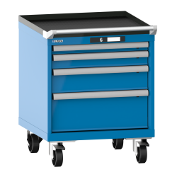 LISTA - Armoire à tiroirs mobile 27x27E (LxPxH) 564x572x723mm 4 tiroirs (1x50/1x75/1x125/1x200) 75kg roues en nylon  Ø100mm KEY Lock Bleu clair RAL 5012
