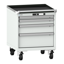 LISTA - Armoire à tiroirs mobile 27x27E (LxPxH) 564x572x723mm 4 tiroirs (1x50/1x75/1x125/1x200) 75kg roues en nylon  Ø100mm KEY Lock Gris clair RAL 7035