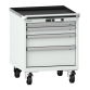 LISTA - Armoire à tiroirs mobile 27x27E (LxPxH) 564x572x723mm 4 tiroirs (1x50/1x75/1x125/1x200) 75kg roues en nylon  Ø100mm KEY Lock Gris clair RAL 7035