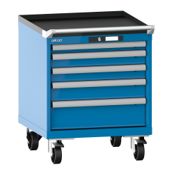 LISTA - Armoire à tiroirs mobile 27x27E (LxPxH) 564x572x723mm 5 tiroirs (1x50/2x75/1x100/1x150) 75kg roues en nylon  Ø100mm KEY Lock Bleu clair RAL 5012