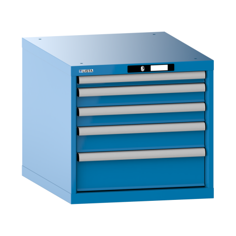 LISTA - Armoire à tiroirs 27x36E (LxPxH) 564x725x533mm 5 tiroirs (1x50/2x75/1x100/1x150) 75kg KEY Lock Bleu clair RAL 5012