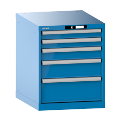 LISTA - Armoire à tiroirs 27x36E (LxPxH) 564x725x700mm 5 tiroirs (2x75/1x100/1x150/1x200) 75kg KEY Lock Bleu clair RAL 5012