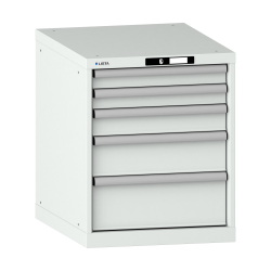 LISTA - Armoire à tiroirs 27x36E (LxPxH) 564x725x700mm 5 tiroirs (2x75/1x100/1x150/1x200) 75kg KEY Lock Gris clair RAL 7035