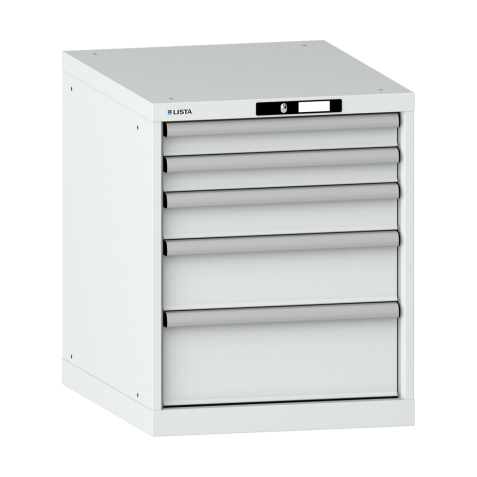 LISTA - Armoire à tiroirs 27x36E (LxPxH) 564x725x700mm 5 tiroirs (2x75/1x100/1x150/1x200) 75kg KEY Lock Gris clair RAL 7035