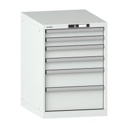 LISTA - Armoire à tiroirs 27x36E (LxPxH) 564x725x800mm 6 tiroirs (2x75/2x100/1 x150/1x200) 75kg KEY Lock Gris clair RAL 7035