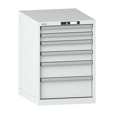 LISTA - Armoire à tiroirs 27x36E (LxPxH) 564x725x800mm 6 tiroirs (2x75/2x100/1 x150/1x200) 75kg KEY Lock Gris clair RAL 7035