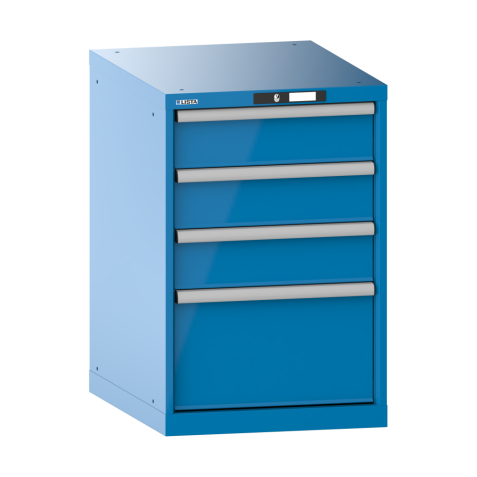 LISTA - Armoire à tiroirs 27x36E (LxPxH) 564x725x850mm 4 tiroirs (3x150/1x300) 75kg KEY Lock Bleu clair RAL 5012