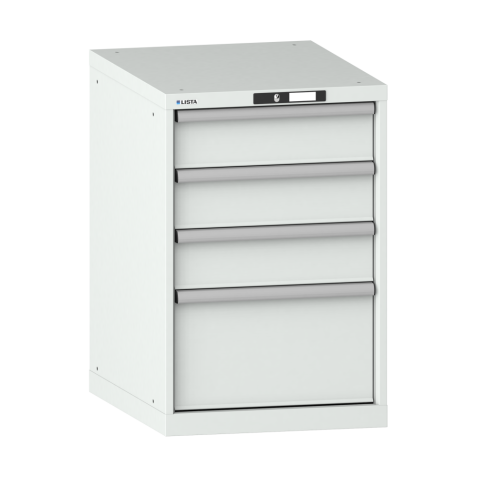 LISTA - Armoire à tiroirs 27x36E (LxPxH) 564x725x850mm 4 tiroirs (3x150/1x300) 75kg KEY Lock Gris clair RAL 7035
