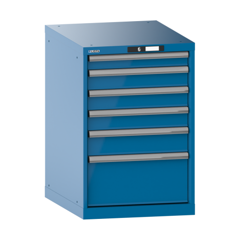 LISTA - Armoire à tiroirs 27x36E (LxPxH) 564x725x850mm 6 tiroirs (1x75/3x100/1x125/1x250) 75kg KEY Lock Bleu clair RAL 5012
