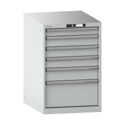 LISTA - Armoire à tiroirs 27x36E (LxPxH) 564x725x850mm 6 tiroirs (1x75/3x100/1x125/1x250) 75kg KEY Lock Gris clair RAL 7035