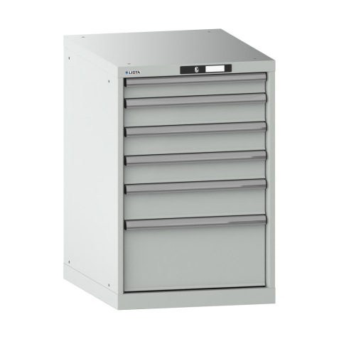 LISTA - Armoire à tiroirs 27x36E (LxPxH) 564x725x850mm 6 tiroirs (1x75/3x100/1x125/1x250) 75kg KEY Lock Gris clair RAL 7035