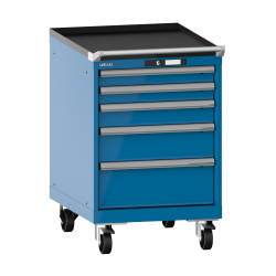 LISTA - Armoire à tiroirs mobile 27x36E (LxPxH) 564x725x890mm 5 tiroirs (2x75/1x100/1x150/1x200) 75kg roues en nylon  Ø100mm KEY Lock Bleu clair RAL 5012