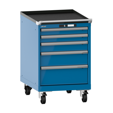LISTA - Armoire à tiroirs mobile 27x36E (LxPxH) 564x725x890mm 5 tiroirs (2x75/1x100/1x150/1x200) 75kg roues en nylon  Ø100mm KEY Lock Bleu clair RAL 5012