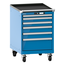 LISTA - Armoire à tiroirs mobile 27x36E (LxPxH) 564x725x890mm 6 tiroirs (1x50/2x75/2x100/1x200) 75kg roues en nylon  Ø100mm KEY Lock Bleu clair RAL 5012