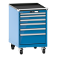 LISTA - Armoire à tiroirs mobile 27x36E (LxPxH) 564x725x890mm 6 tiroirs (1x50/2x75/2x100/1x200) 75kg roues en nylon  Ø100mm KEY Lock Bleu clair RAL 5012